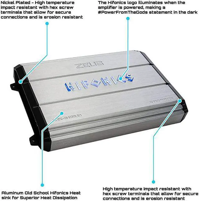Alt view image 6 of 6 - ZXX-2400.1D Zeus Mono Channel Car Audio Amplifier (Silver) – Class D Amp, 2400-Watt, Aluminum Heat Sink, Variable Electronic Crossover, Illuminated Logo, Bass Remote Included, 1 Ohm Stable