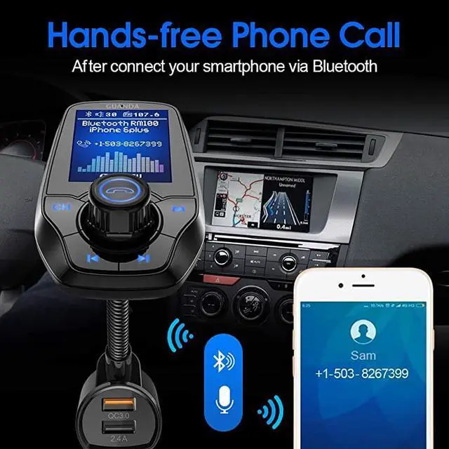 Alt view image 4 of 7 - Bluetooth FM Transmitter for Car, Bluetooth Car Adapter, 4-in-1 Car MP3 Player with 1.8 Inch Color Display, AUX Input/Output, 3 Port USB, S Handsfree Call, SD/TF Card, USB Disk,QC3.0,5 EQ Modes