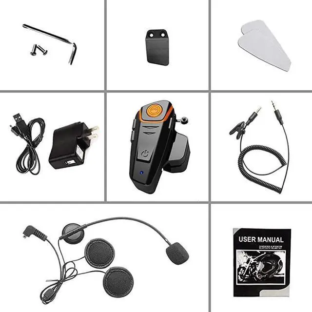 Alt view image 5 of 7 - Bluetooth Headset, BT-S2 Motorbike Helmet Intercom up to 3 Riders 1000M Helmet Communication System Supports Handsfree/Stereo Music/FM/GPS/ MP3 (Boom Microphone,Single)