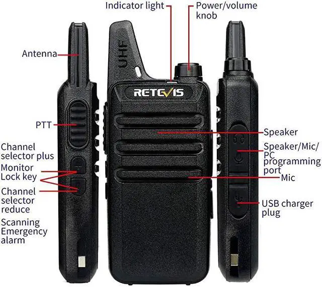 Alt view image 2 of 7 - RT22 Walkie Talkies Rechargeable Long Range,Wireless VOX Two Way Radio with Air Tube Earpiece Adults Kids Camping Hiking Biking (2 Pack)