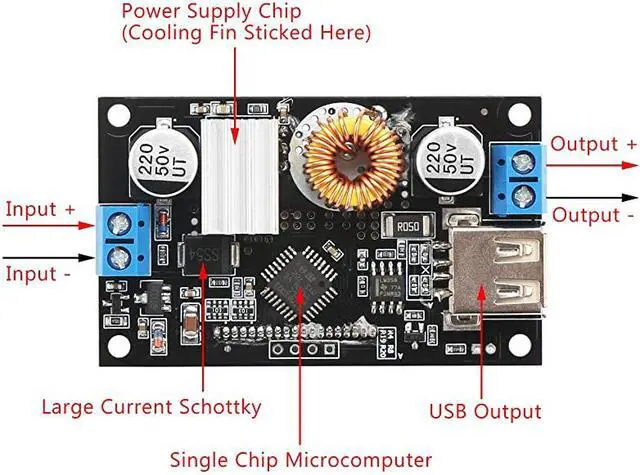 Alt view image 3 of 7 - Buck Module DROK Adjustable Buck Converter Step Down Voltage Regulator 6V32V 30V 24V 12V to 1532V 5V 5A LCD Power Supply Volt Reducer Transformer Module Board with USB Port Protective Case