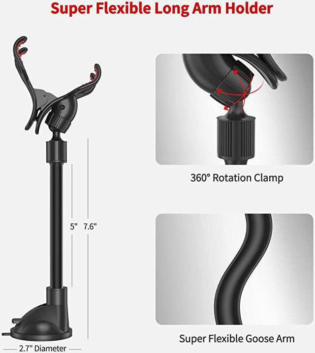 Alt view image 7 of 7 - Upgraded No Glue Car Phone Mount Windshield with Strong Suction Long Arm Cell Phone Holder for Car with XShaped Clamp Fits ThickIrregular Phone Case