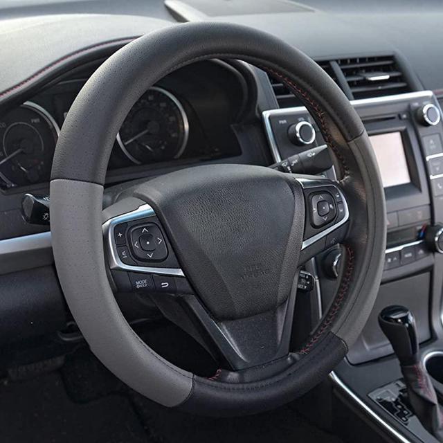 ACDelco Steering Wheel Cover 2 Tone 14.5 15 15.5 Inch Black/Dark Wood Grain Microfiber Leather for Standard Sizes 