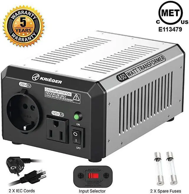 Main image of 450 Watt Voltage Transformer 110120V to 220240V Step Up Step Down Voltage Converter MET Approved Under UL CSA