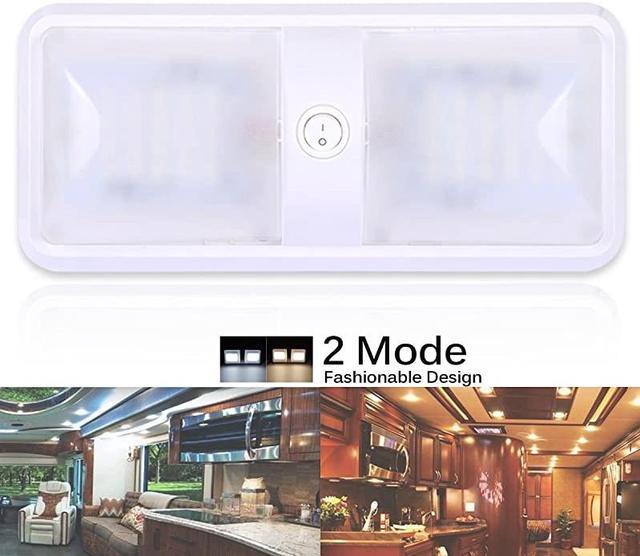 12V LED RV Ceiling Double Dome Light Fixture - 2 Color Mode RV Interior  Lighting with ON/OFF Switch 1000Lumen for Car Trailer Camper Boat  Yacht(Warm White 3000-3500K & Natural White 6000-6500K) 