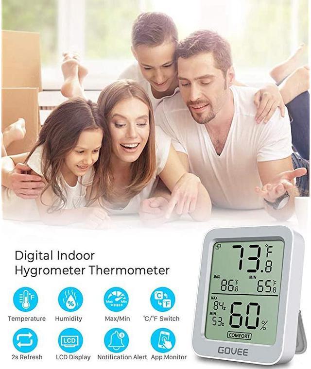 Thermometer Hygrometer Accurate Indoor Temperature Humidity Sensor with  Notification Alert LCD Bluetooth Temp Humidity Monitor with Data Storage  for House Garage Greenhouse Wine Cellar 