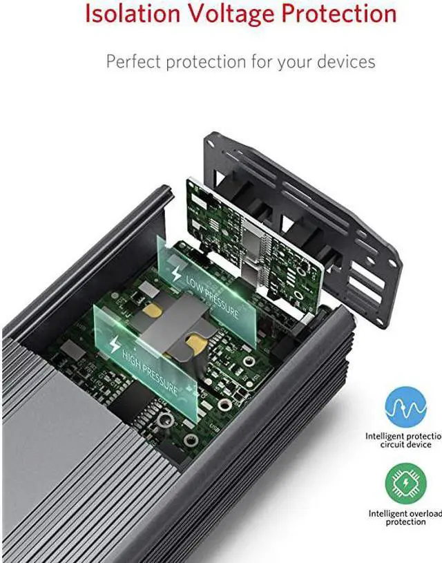 Alt view image 3 of 7 - 500W Power Inverter DC 12V to 110V AC Converter with 48A Dual USB Car Charger ETL Listed Grey
