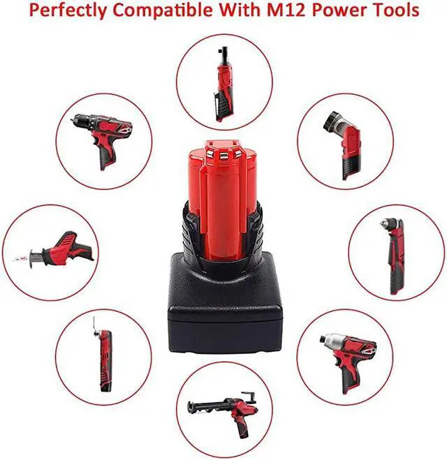 Alt view image 6 of 6 - 2 Pack  M12 6A Replacement Battery Compatible with Milwaukee M12 12V Lithiumion Battery 48112411 48112440 48112402 Tools