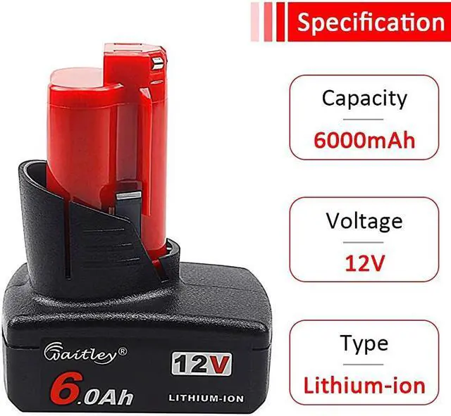 Alt view image 2 of 6 - 2 Pack  M12 6A Replacement Battery Compatible with Milwaukee M12 12V Lithiumion Battery 48112411 48112440 48112402 Tools