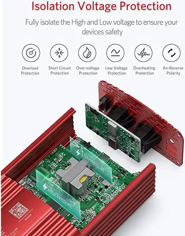 Alt view image 3 of 7 - 500W Power Inverter DC 12V to 110V AC Converter with Alligator Battery Clamp 48A Dual USB Car Charger ETL Listed