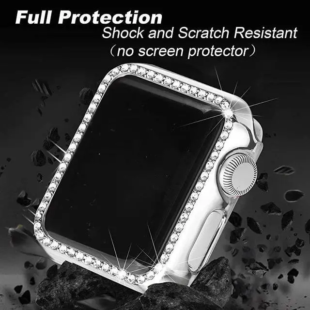 Alt view image 5 of 7 - 38mm Case Compatible with Apple Watch Band Bling Full Cover Bumper Protective Frame Screen Protector for iWatch Series 321 Silver38mm