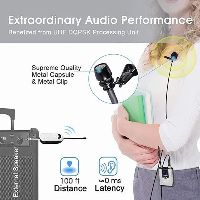 Alt view image 3 of 6 - Wireless Headset Lavalier Microphone System  Dual Wireless Lapel Mic for iPhone DSLR Camera PA Speaker YouTube Podcast Video Recording Conference Vlogging Church Interview Teaching