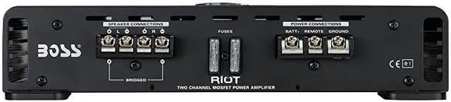 Alt view image 4 of 6 - R4002 Riot 800 Watt 2 Channel 2 4 Ohm Stable Class AB Full Range Bridgeable Mosfet Car Amplifier with Remote Subwoofer Control