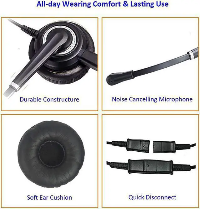 Alt view image 5 of 6 - Phone Headset for Office Landline Phones Call Center Telephone Headset with Noise Cancelling Microphone for Plantronics T10 Avaya 1408 Aastra Fanvil Polycom Nortel Gigaset 3Com etc