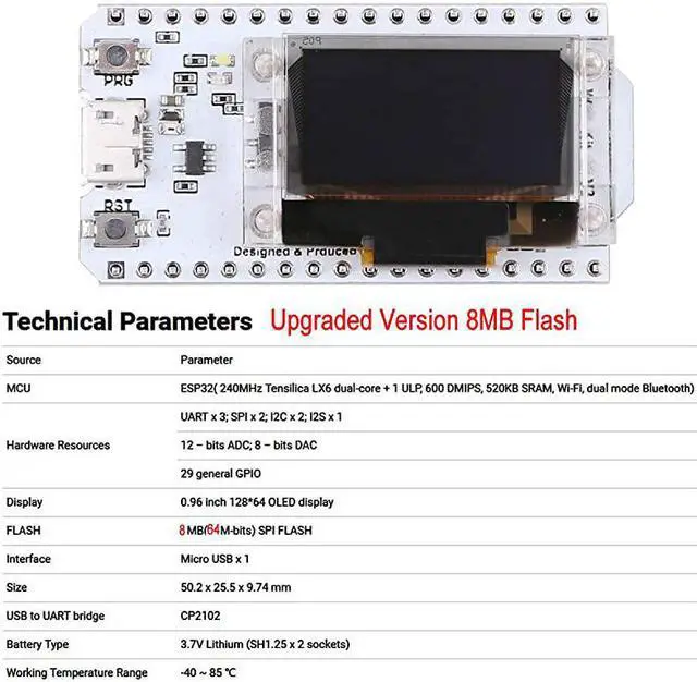 Alt view image 3 of 7 - ESP32 Development Board Upgraded Version 8MB Flash ESP32 WiFi Bluetooth ESP32 OLED 096 Inch OLED Display CP2102 Internet for Ar duino ESP8266 NodeMCU