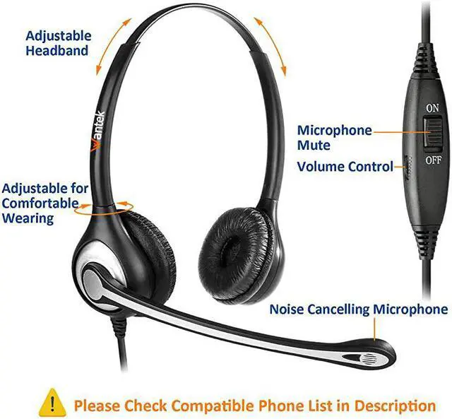 Alt view image 4 of 7 - Corded Telephone Headset Dual wNoise Canceling Mic + Quick Disconnect for Avaya 1416 2410 9508 Aastra 6757i Allworx 9212 Plantronics S12 Mitel 5330 Comdial Digium Landline Deskphones602QS1