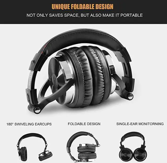 Alt view image 5 of 6 - AdapterFree Closed Back OverEar DJ Stereo Monitor Headphones Professional Studio Monitor amp Mixing Telescopic Arms with Scale Newest 50mm Neodymium Drivers Glossy Finish Black