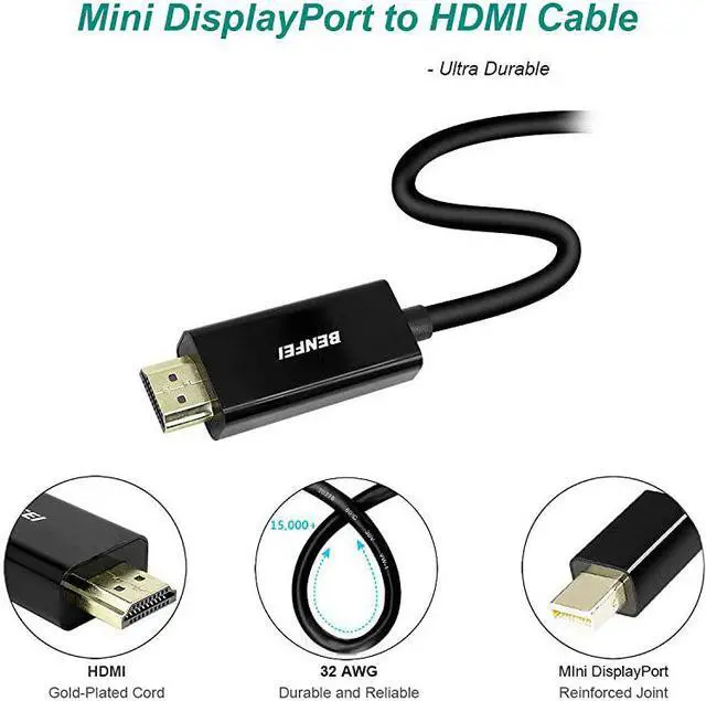 Alt view image 4 of 7 - Mini DisplayPort to HDMI Cable  Mini DP to HDMI 3 Feet Cable Thunderbolt Compatible with MacBook AirPro Surface ProDock Monitor Projector