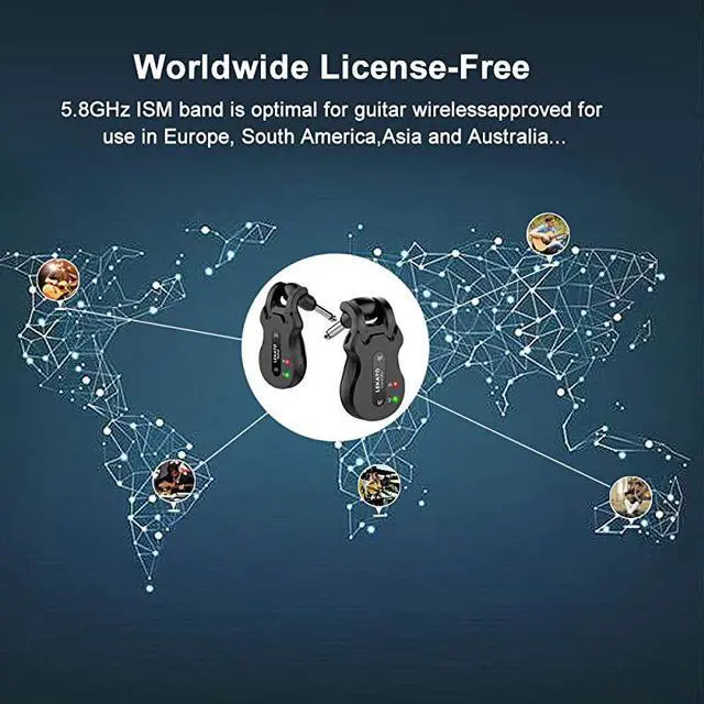 Alt view image 7 of 7 - 58 Ghz Wireless Guitar System Wireless Audio Electric Guitar Transmitter Receiver 4 Channels Transmission Range High Frequency Battery Rechargeable