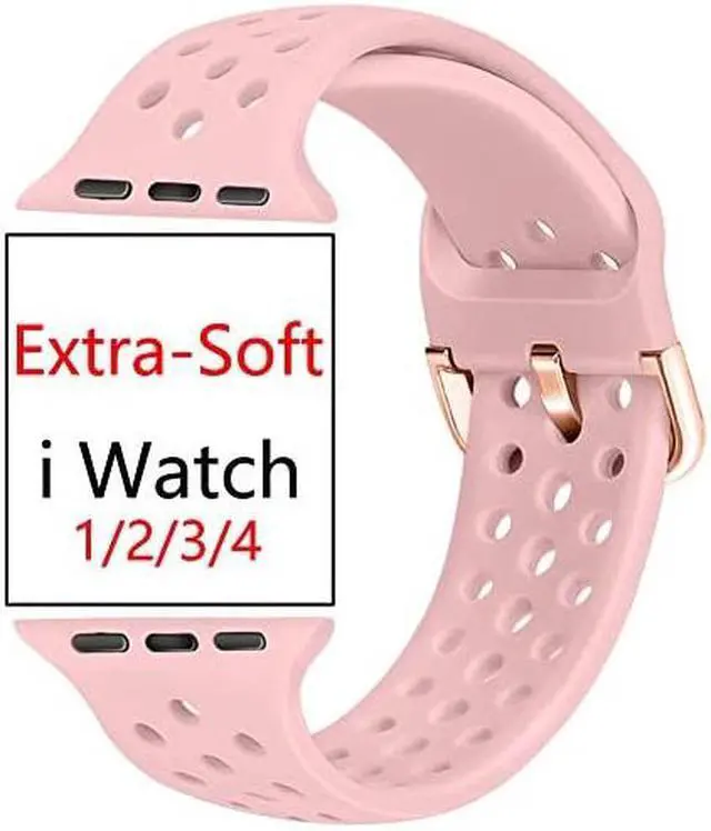 Alt view image 3 of 5 - Compatible with Apple Watch Band 44mm 40mm 42mm 38mm Sport Breathable ExtraSoft Silicone Wristband Men Women Replacement Bands for iWatch Band Series 5 4 3 2 1 Pink 42mm44mm