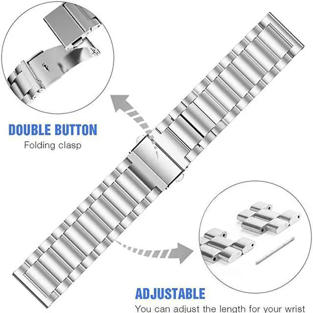 Alt view image 5 of 5 - Stainless Steel Bands Compatible with Samsung Galaxy Watch 46mm Gear S3 ClassicFrontier Men XL LargeHeavy Duty Solid Metal Watch Band with Screen Protector Pack 2Silver+Black