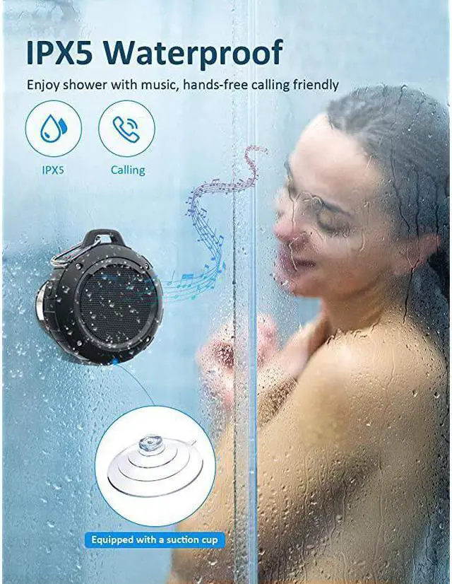 Alt view image 2 of 6 - Outdoor Waterproof Bluetooth Speaker, Wireless Portable Mini Shower Travel Speaker with Subwoofer, Enhanced Bass, Built in Mic for Sports, Pool, Beach, Hiking, Camping (Black)