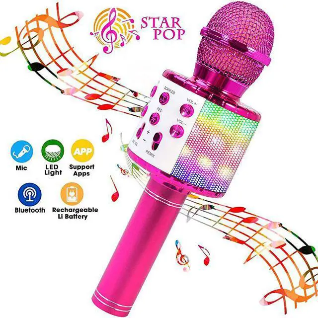 Main image of Bluetooth 4 in 1 Karaoke Wireless Microphone with LED Lights Portable Microphone for Kids Best Gifts Toys for Kids Girls Boys and Adults Purple