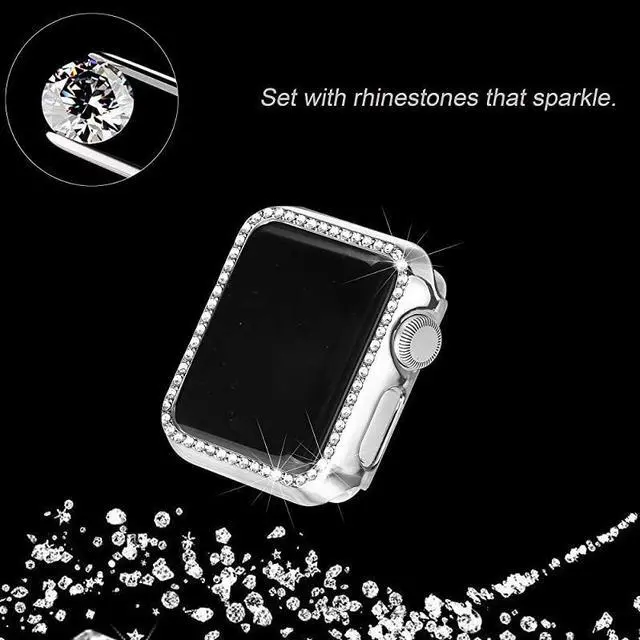 Alt view image 4 of 7 - 38mm Case Compatible with Apple Watch Band Bling Full Cover Bumper Protective Frame Screen Protector for iWatch Series 321 Silver38mm