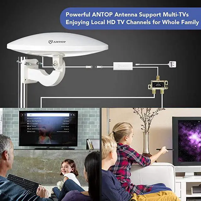 Alt view image 2 of 6 - TV Antenna for Multiple TVs ANTOP UFO Amplified RooftopAtticRVMarine HDTV Antenna 65 Miles Omni Directional Extremely High Reception with 33ft Coaxial Cable and Signal Splitter for 2 TVs