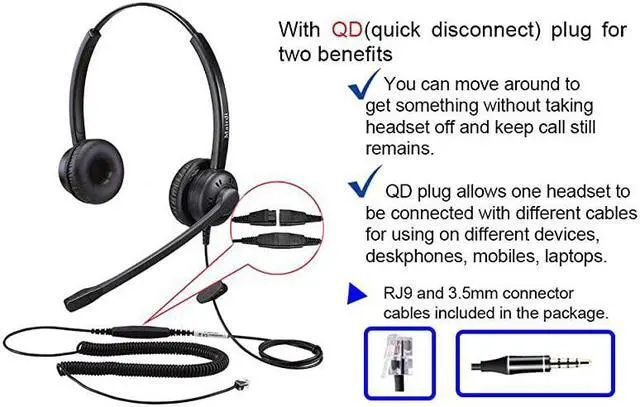 Alt view image 7 of 7 - Headset with Noise Canceling Microphone Including RJ9 35mm Connectors for Landline Deskphone and Smartphone PC Laptops Call Center Office Headset for Yealink Grandstream Snom