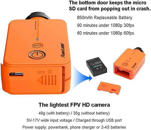 Alt view image 4 of 7 - 2 FPV Camera 1080P 60fps HD Mini Action Sport Camera FOV 120 Degree Builtin WiFi iOSAndroid APP NTSC PAL Switchable Racing Drone Camera