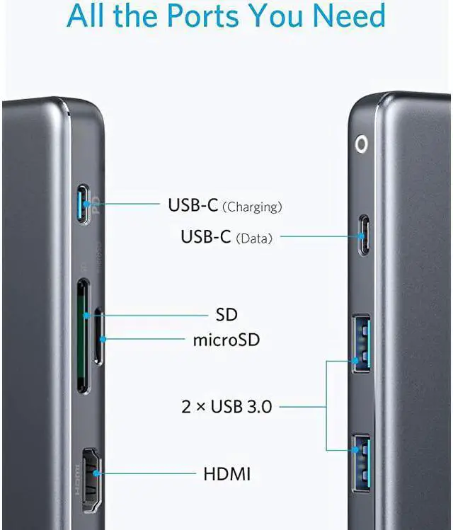 Alt view image 2 of 6 - USB C Hub PowerExpand+ 7in1 USB C Hub Adapter with 4K HDMI 100W Power Delivery USBC and 2 USBA 5Gbps Data Ports microSD and SD Card Reader for MacBook Air MacBook Pro XPS and More