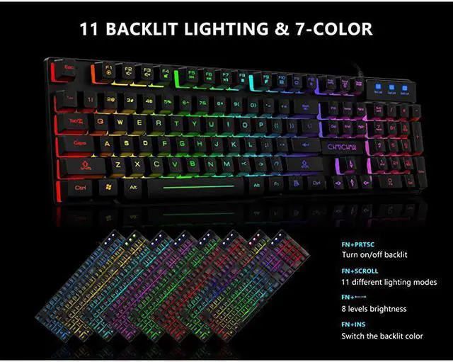 Alt view image 2 of 7 - RGB Wired Gaming Keyboard Rainbow Multiple Color LED Backlit Keyboard USB Mechanical Feeling Keyboard for Gamer amp Work