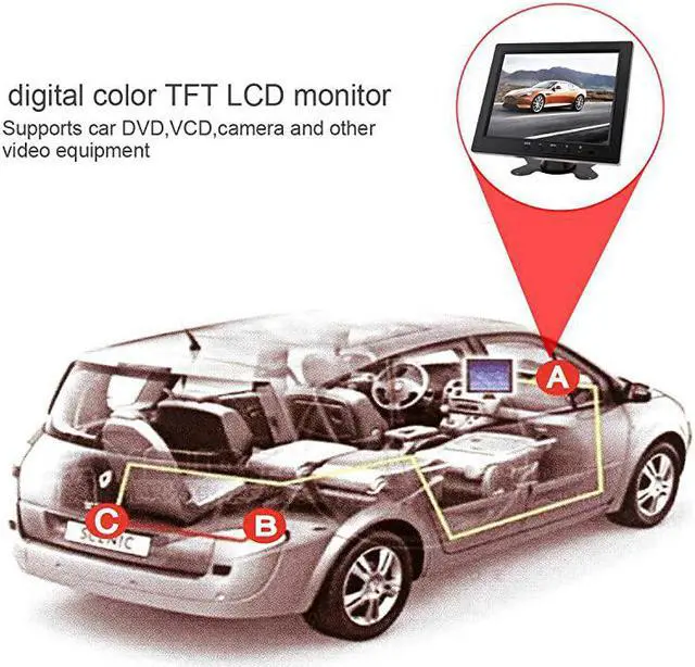Alt view image 6 of 7 - Inch LED Monitor HD TFTLCD Color Monitor Mini TV Computer 2 Channel Video Input Security Monitor with Speaker VGA HDMI for Car