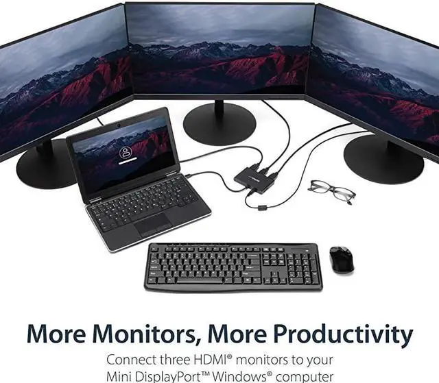 Alt view image 2 of 7 - com 3 Port Mini DisplayPort MST Hub 4K 30Hz Mini DP to HDMI Video Splitter for Multiple Monitors mDP to HDMI MSTMDP123HD Black