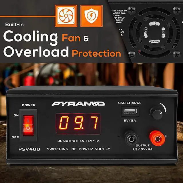 Alt view image 5 of 7 - Universal Compact Bench Power Supply 4 Amp Regulated Benchtop ACDC Converter Power Supply for CB Radio HAM w 120240V AC Switchable to 15V15 Volt DC USB Digital LCD Display  PSV40U