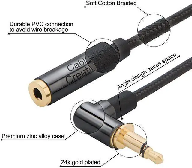 Alt view image 2 of 7 - 35mm Headphone Extension Cable Right Angle 35mm Male to Female Audio Stereo Cable with SilverPlating Copper Compatible with iPhones iPad Sony Beats PS4 Headset Black 3Feet