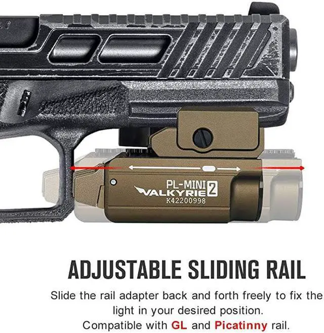 Alt view image 3 of 5 - PLMini 2 Valkyrie 600 Lumens Magnetic USB Rechargeable Compact Weaponlight with Adjustable Rail Desert Tan