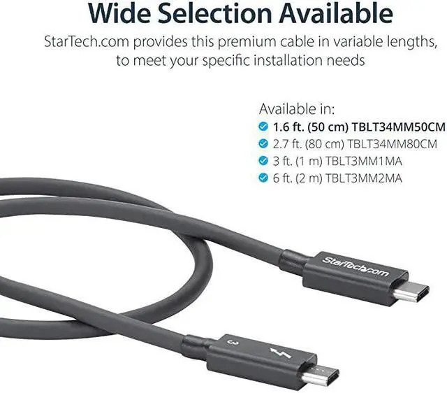 Alt view image 4 of 6 - com 40Gbps Thunderbolt 3 Cable 16ft05m Black 5k 60Hz4k 60Hz Certified TB3 USBC Charger Cord w 100W Power Delivery TBLT34MM50CM