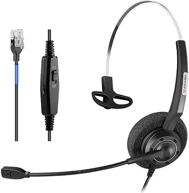 Main image of Phones Headset RJ9 with Pro Noise Canceling Mic and Mute Switch Wired Office Headset Compatible with Polycom Mitel Plantronic Avaya Landline Phones