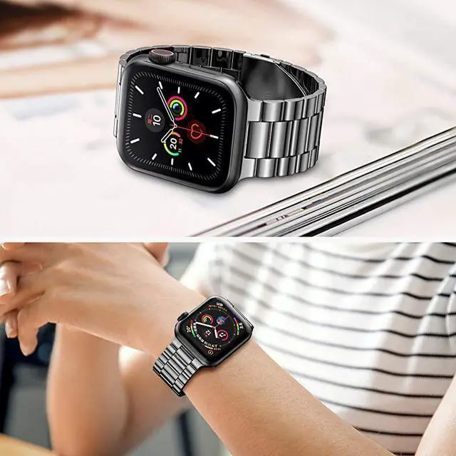 Alt view image 6 of 7 - Stainless Steel Metal Band for Apple Watch 38404244mm Strap Replacement Link Bracelet Band Compatible with Apple Watch Series 6 Apple Watch Series 5 Apple Watch Series 1234Grey4244mm