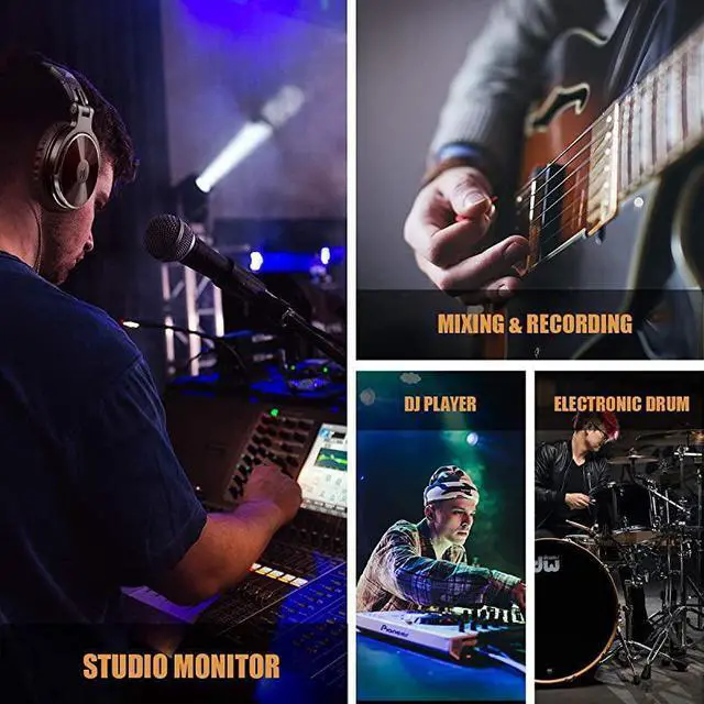 Alt view image 6 of 6 - AdapterFree Closed Back OverEar DJ Stereo Monitor Headphones Professional Studio Monitor amp Mixing Telescopic Arms with Scale Newest 50mm Neodymium Drivers Glossy Finish Black