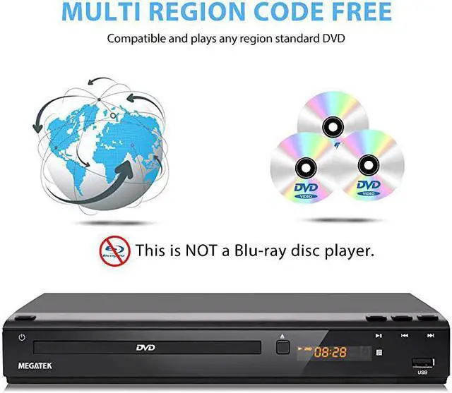 Alt view image 2 of 7 - DVD Player Compact DVD Player for TV with HDMIAVCoaxial Outputs CD Player for Home MultiRegion RegionFree DVDs DivX MP4 MP3 USB PALNTSC System Metal Case w Remote HDMI Cable