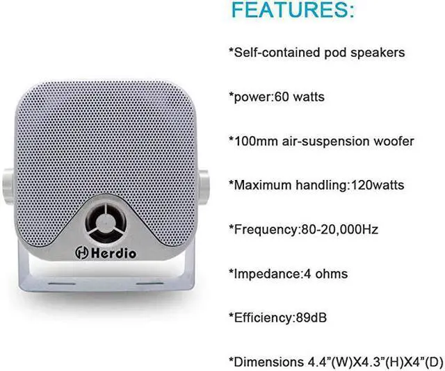 Alt view image 2 of 7 - 4 Inches Marine Box Bluetooth Speakers Compact Waterproof Audio Stereo Sound System with 100 Watt Power for Boat Golf cart Jeep ATV UTV Truck Heavy Duty Powersports Vehicles Courtyard White