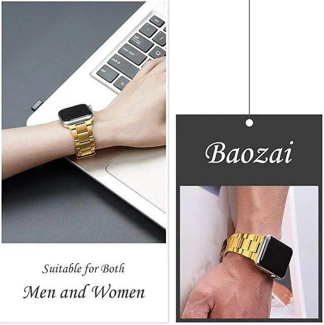 Alt view image 6 of 6 - for Apple Watch Band 38mm 40mm 42mm 44mm SE Series 6 Series 5 4 3 2 1 Adjustable Business Stainless Steel Metal WristBand for Men Women Gold 40mm38mm