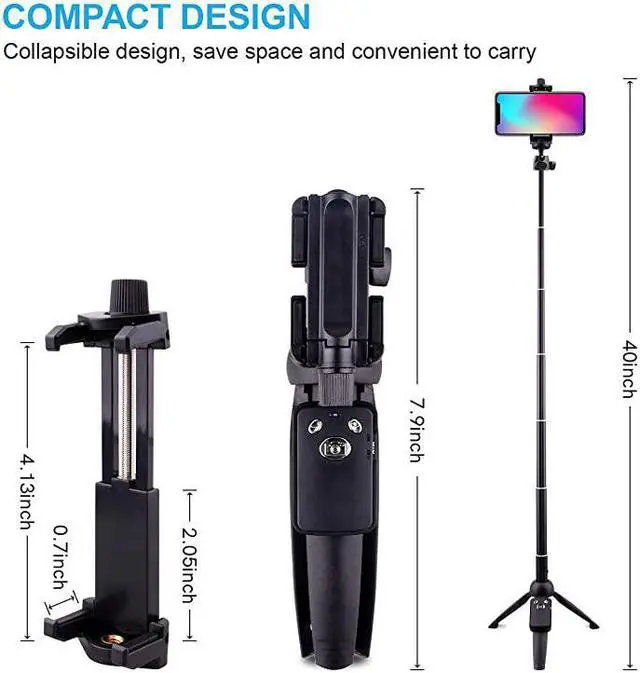 Alt view image 4 of 7 - Stick Tripod Bluetooth LATZZ 40 Inch Extendable Phone Tripod Monopod with Wireless Remote Shutter and Tripod Stand Compatible iPhone 11 ProXs MAXXRX88P77PGalaxy Note 8S10S9+S9 More