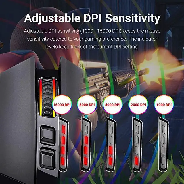 Alt view image 6 of 7 - M801 PC Gaming Mouse LED RGB Backlit MMO 9 Programmable Buttons Mouse with Macro Recording Side Buttons Rapid Fire Button for Windows Computer Gamer Wireless Black