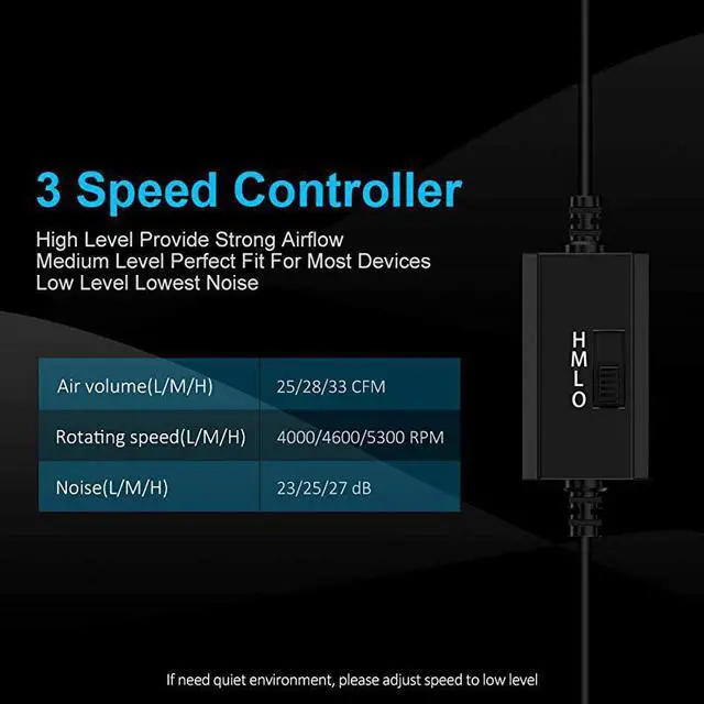 Alt view image 2 of 7 - 40mm USB Fan with 3 Speed Control USB Ventilator 5V Max 5300RPM High Flow VR Cooling Fan Compatible for Receiver DVR Playstation Xbox Computer Cabinet Cooling