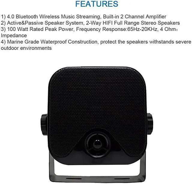 Alt view image 3 of 7 - Inches Heavy Duty Waterproof Boat Marine Box Bluetooth Outdoor Speakers Surface Mounted for Camper Skid Steer ATV UTV RZR Golf Cart Tractor