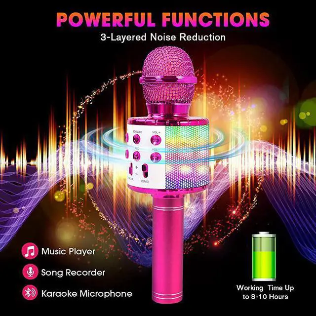Alt view image 3 of 7 - Bluetooth 4 in 1 Karaoke Wireless Microphone with LED Lights Portable Microphone for Kids Best Gifts Toys for Kids Girls Boys and Adults Purple